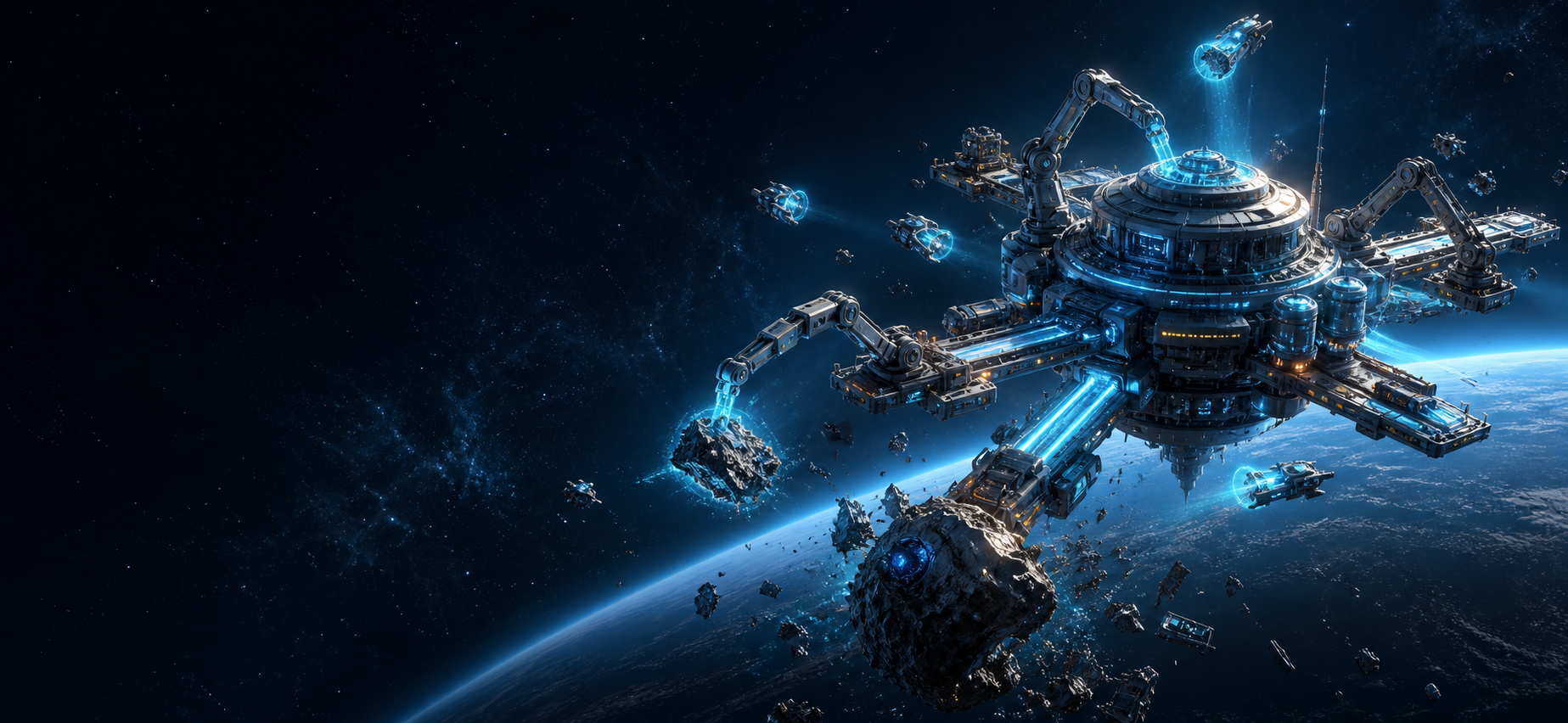 Station de récupération orbitale au-dessus d'une planète